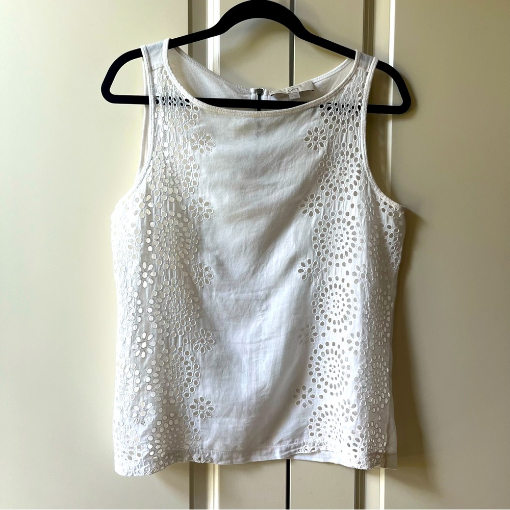 EUC LOFT Eyelet Lace White Sleeveless Top Size Small